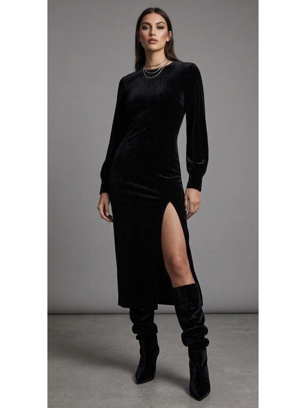 Zara Velvet Size Small Burnout Modesty Goth Draped Slit Maxi Dress Black